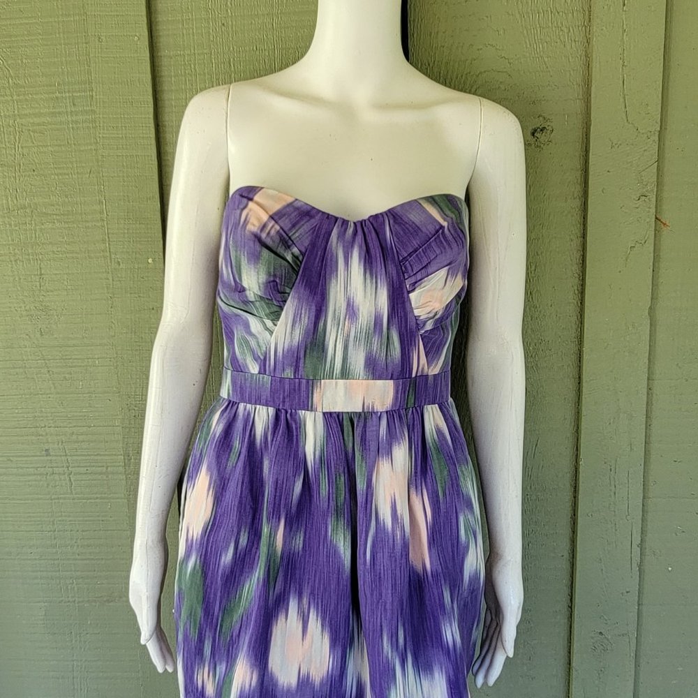 SHOSHANNA Monet Purple Print Strapless Dress 4 - Picture 3 of 5
